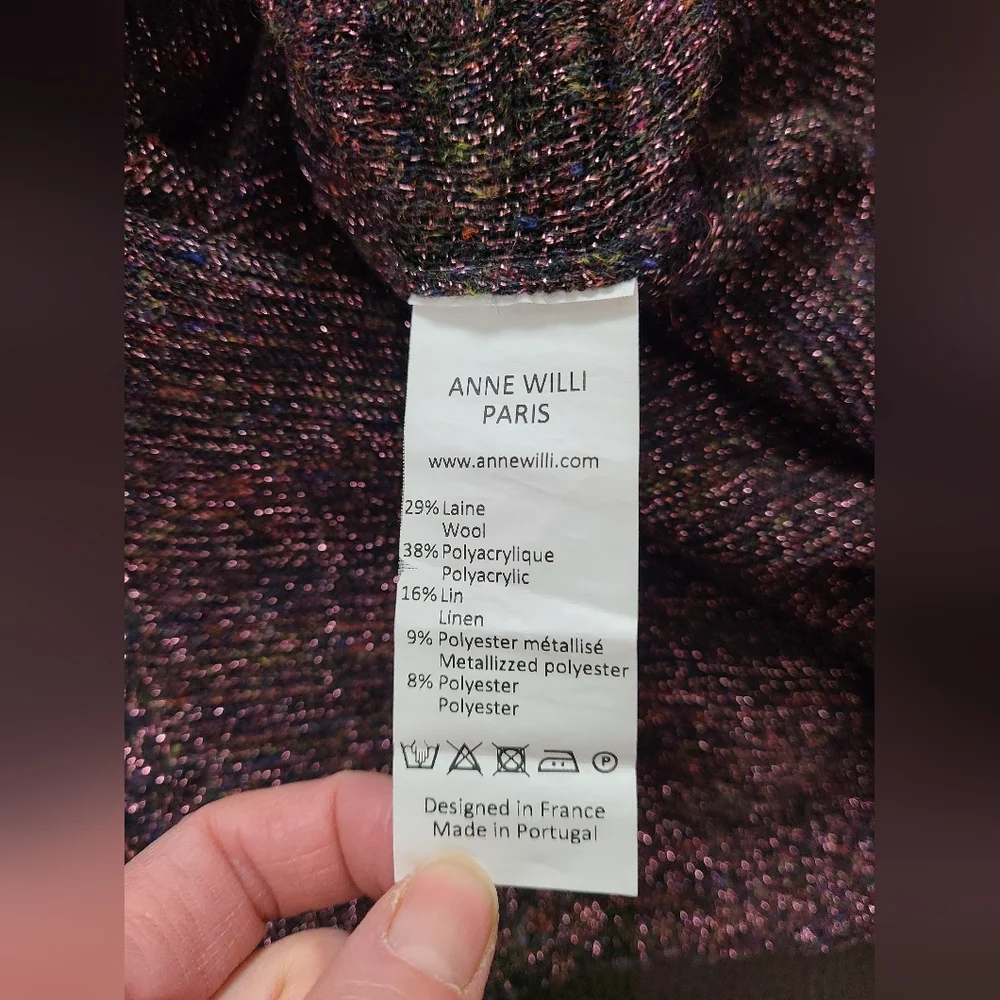 Anne Willi‎ Paris Beautiful Purple Shimmer Blouse Crew-Neck long Sleeve Size 1 - Picture 9 of 9